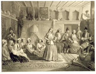 The Rest Room near the Baths at Shemakha, on the Shirvanskaya Steppe, Plate 40 from a Book on the Caucasus, Engraved by Charles Claude Bachelier and Adolphe Bayot, Published by Alfred Leon Lemerci