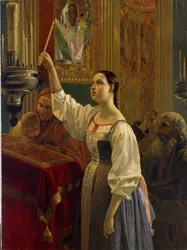 Girl Placing a Candle Before the Icon.