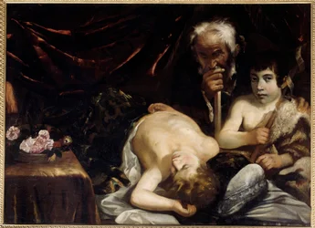 The sleeping child Jesus with Saint John the Baptist and Saint Joseph