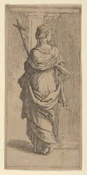 Girl Carrying a Crucifix and Stepping Toward a Pilaster, Seen from Behind