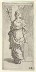 Girl Carrying a Crucifix and Stepping Toward a Pilaster, Seen from Behind, ca. 1590-1600
