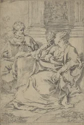 The Holy Family Seated Together in Front of a Colonnade, Saint Joseph Reading