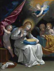 The Virgin Sewing, Accompanied By Four Angels