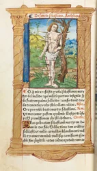 Printed Book of Hours Use of Rome: fol. 102v, St. Sebastian