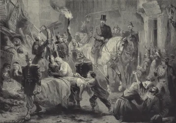 Louis Napoleon visiting the Paris barricades on horseback on the night of 3 December 1851