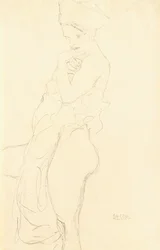 Nude Standing Left, Holding a Towel to the Body