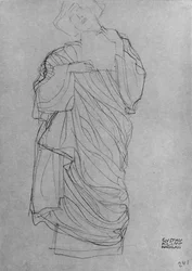 Robed Standing Woman Holding Card