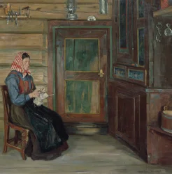 Farmers Interior with Knitting Woman