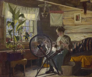 Woman in Farmhouse Interior