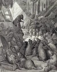 The Council Held by the Rats, from the Fables of La Fontaine, engraved by Antoine Valerie Bertrand (b.1823) c.1868