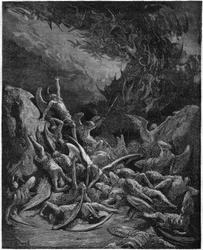 The lost paradise: the fallen angels. From the drawing of Gustave Dore illustrating 