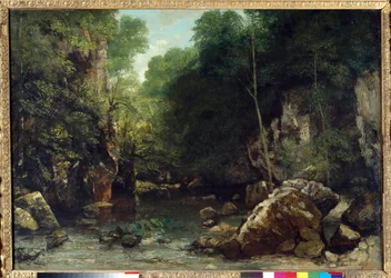 The covered stream, known as the entrance to the Vallee du Puits-Noir, Doubs: Effect of Twilight