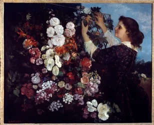 The Woman with Flowers or the Lattice. Painting by Gustave Courbet (1819-1877)