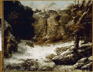 Winter landscape with boars