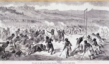 A ball game in the Choctaw Indians - engraving by Gustave Doré