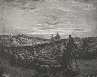 Abraham Journeying Into the Land of Canaan, Genesis 13:1-4, illustration from Dore