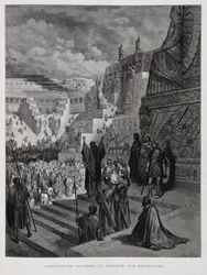 Artaxerxes grants freedom to the Jews in Persia, Illustration from the Dore Bible