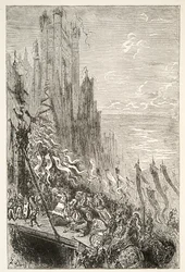 At the City of the Countess of the Fountain, from Stories of the Days of King Arthur by Charles Henry Hanson, pub.1898