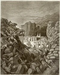 The Fall of the Walls of Jericho. Engraving by Gustave Dore