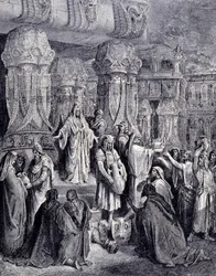 Cyrus II the Great Freed the Captive Peoples Upon His Arrival in Babylon in 539 BC and Returned to the Jewish People the Sacred Vessels Taken as Spoils in the Temple of Jerusalem. Engraving by Gustave Doré