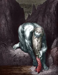 Dante and Virgil meet Giant Anthee, illustrated by Gustave Dore