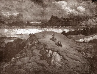 Don Quixote and Sancho Panza Approaching the Sierra Morena (Engraving by Gustave Dore for 