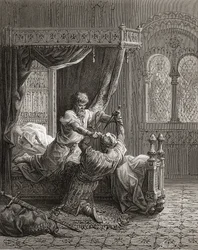 Edward I (1239-1307) of England Kills His Would-Be Assassin in June 1272, Illustration from “Bibliothèque des Croisades” by J.-F. Michaud, 1877