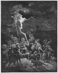 Gustave Dore Bible: Elijah destroys the messengers of Ahaziah by fire
