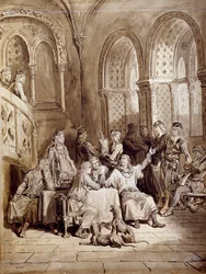 Illustration for the series of poems, Idylls of the King by Albert Tennyson, engraving by Gustave Dore
