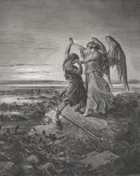 Jacob Wrestling with the Angel, Genesis 32:24-32, Illustration from Dore