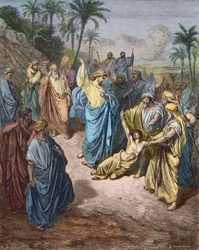 Jesus healing the lunatic - Color engraving after Gustave Dore