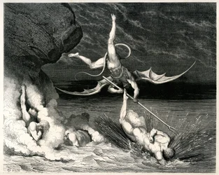 The Hell (La divina commedia) by Dante Alighieri illustrated by Gustave Dore. Edition Hachette 1861 - Demon - French translation by Pier-Angelo Fiorentino.... Si mosse, e grido: Tu se 