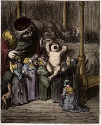 The Birth of Gargantua - illustration from “Gargantua and Pantagruel” by François Rabelais - engraving by Gustave Doré (1832-1883)