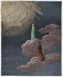 Paradiso, Canto 14: Dante and Beatrice translated to the sphere of Mars, illustration from "The Divine Comedy" by Dante Alighieri, 1885