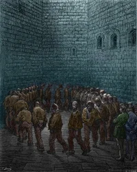 Prisoners doing the rounds in the yard of Westgate prison in London, by Gustave Dore