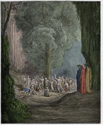 Purgatorio, Canto 24: The gluttonous souls crying out beneath the tree, illustration from "The Divine Comedy" by Dante Alighieri, 1885