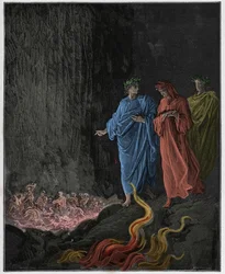 Purgatorio, Canto 25: The poets in the seventh circle, illustration from “The Divine Comedy” by Dante Alighieri, 1885
