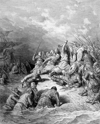 Richard the Lionheart delivers the city of Joppa - engraving by Gustave Doré