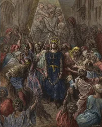 Saint Louis taken prisoner in Mansoura, during the 7th Crusade in 1250 - King Louis IX (1214-70) prisoner in Egypt - engraving by Gustave Doré - from History of the Crusades by Joseph-François Michaud