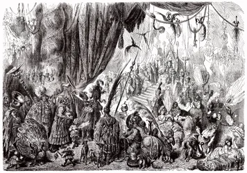 Sindbad the sailor (Sinbad) - tale of the thousand and one (1001) nights - illustration by Gustave Dore - Maxwell edition 1865 - Sixth voyage: the court of the king of Serendib