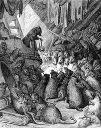 The Council Held by the Rats, from the Fables of La Fontaine, engraved by Antoine Valérie Bertrand (b. 1823), c. 1868