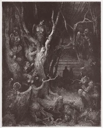The Divine Comedy, Inferno, Canto 13: The Harpies in the forest of suicides - by Dante Alighieri - Illustration by Gustave Dore