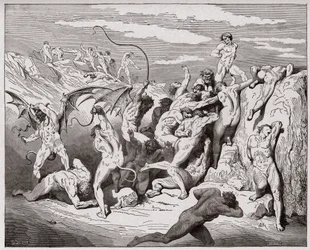 The Divine Comedy, Inferno, Canto 18: Devils and seducers - Illustration by Gustave Dore (1832-1883)