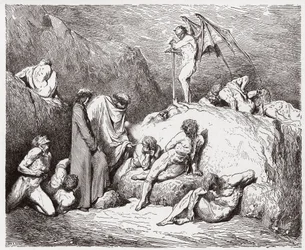 The Divine Comedy, Inferno, Canto 28: Mutilated sowers of discord in the ninth bolgia - by Dante Alighieri (1265-1321) - Illustration by Gustave Dore (1832-1883)