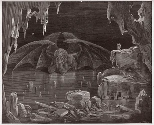The Divine Comedy, Inferno, Canto 34: Lucifer, King of Hell, Frozen in the Ice - by Dante Alighieri (1265-1321) - Illustration by Gustave Dore (1832-1883)