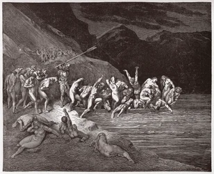 The Divine Comedy, Inferno, Canto 3: The Doomed Souls Embarking to Cross the Acheron - by Dante Alighieri (1265-1321) - Illustration by Gustave Dore (1832-1883)