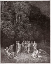 The Divine Comedy, Inferno, Canto 4: Homer, the poets, and heroes in Limbo - Illustration by Gustave Dore