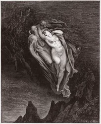 The Divine Comedy, Inferno, Canto 5: The Souls of Paolo and Francesca - by Dante Alighieri (1265-1321) - Illustration by Gustave Dore (1832-1883)