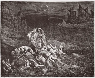 The Divine Comedy, Inferno, Canto 7: Virgil shows Dante the souls of the wrathful in the Styx - by Dante Alighieri - Illustration by Gustave Dore