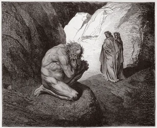 The Divine Comedy, Inferno, Canto 7: Virgil rebukes Plutus at the entrance to the fourth circle - by Dante Alighieri (1265-1321) - Illustration by Gustave Dore (1832-1883)
